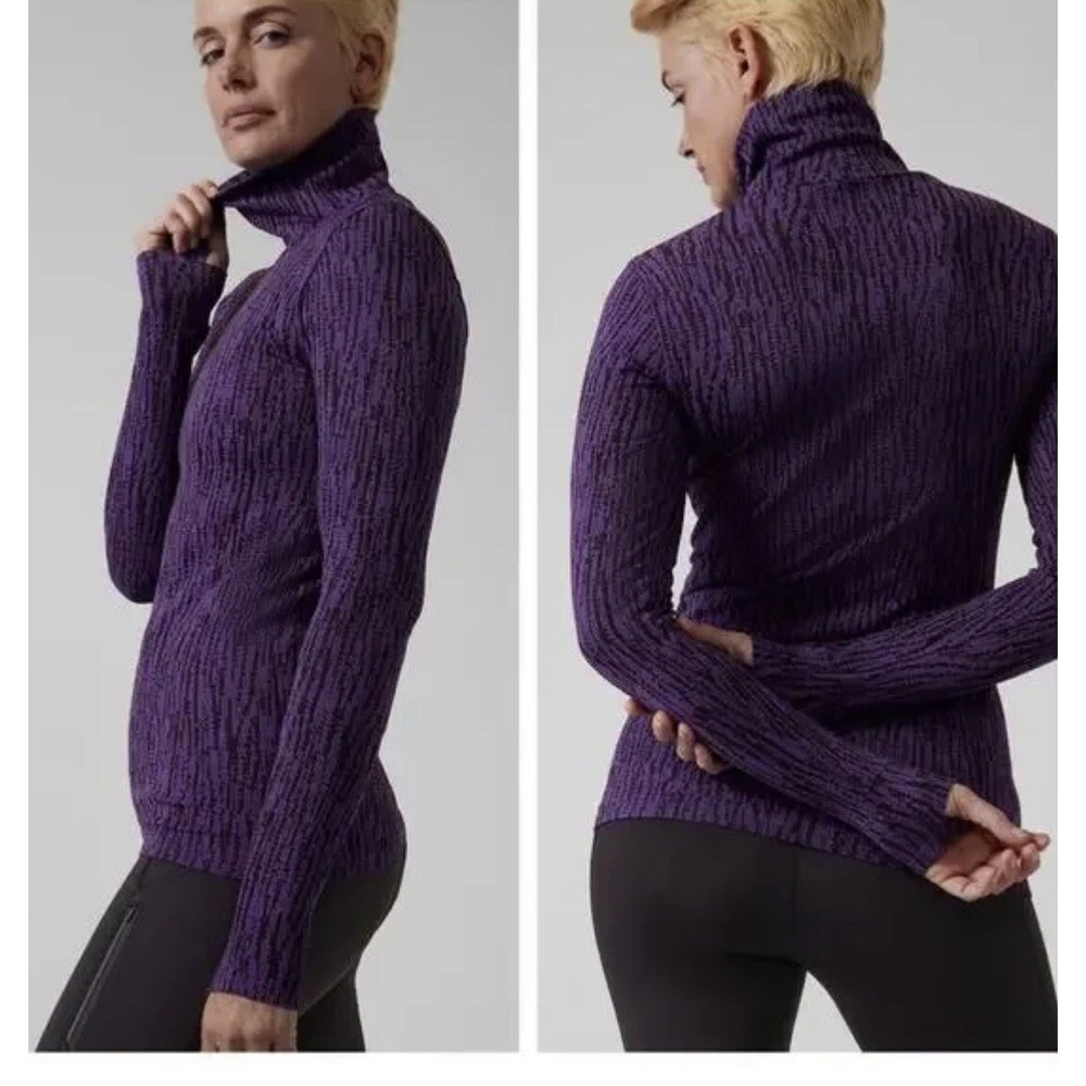 Athleta Flurry Elemental Turtleneck Sz S Purple Seamless Top Shirt Thumbholes